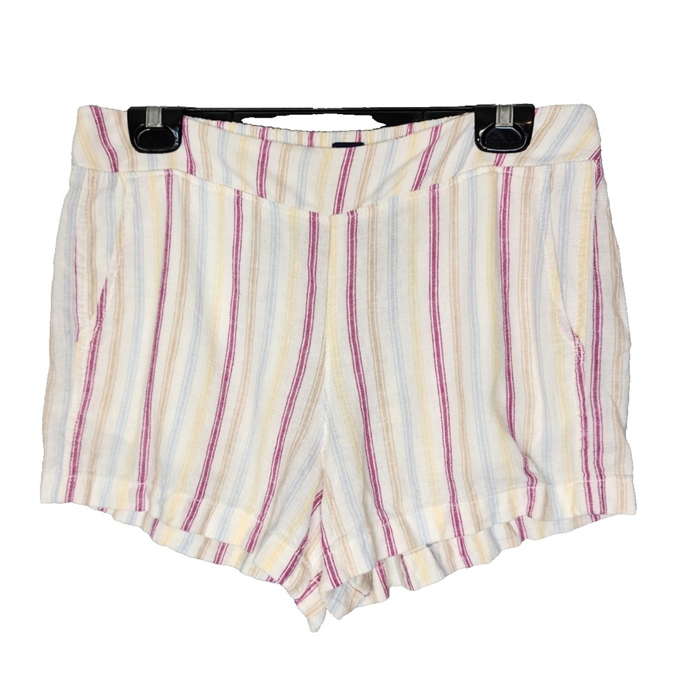 GAP Size Large Linen Blend Colorful Striped Casual Coastal Shorts Pockets Beach
